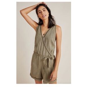 Cloth & Stone Anthropologie Womens Burlingame Romper L Moss Green Tencel Boho